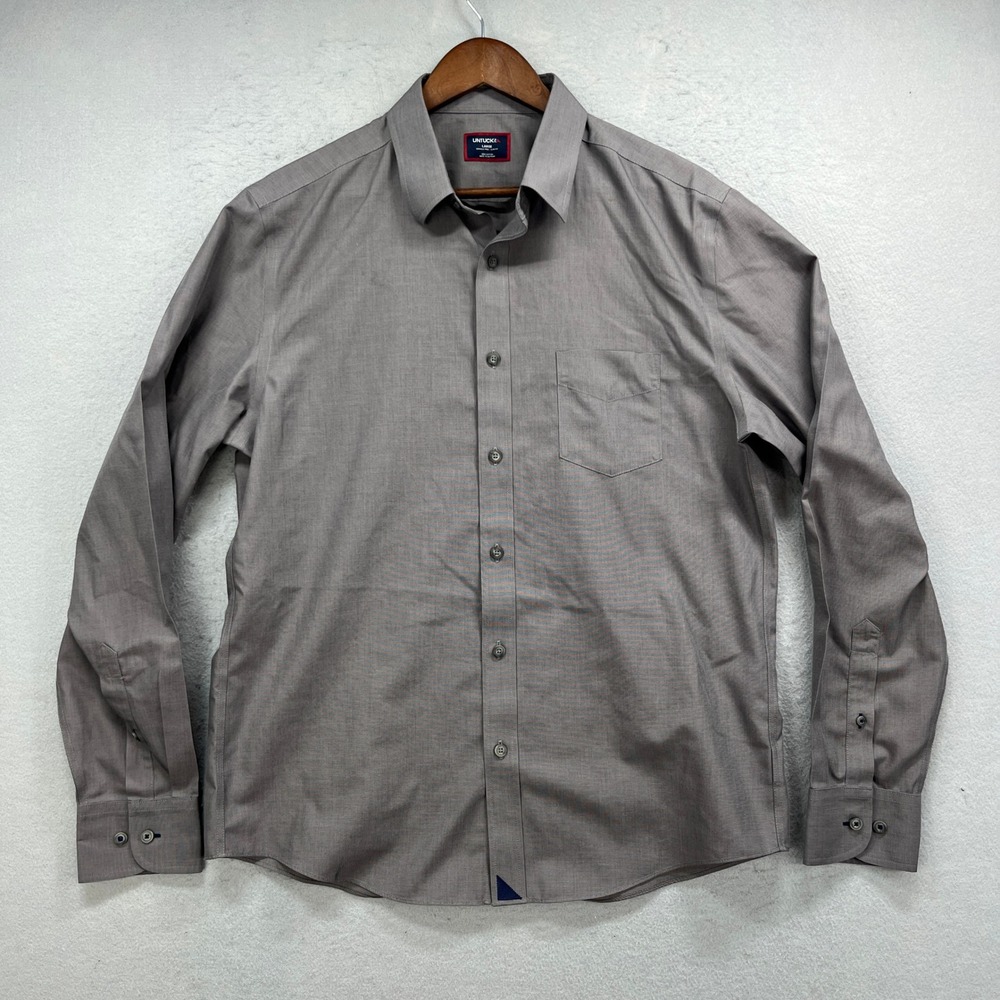 UNTUCKit Button Up Shirt Mens Large Gray Sangiovese-WF Long Sleeve Slim Fit